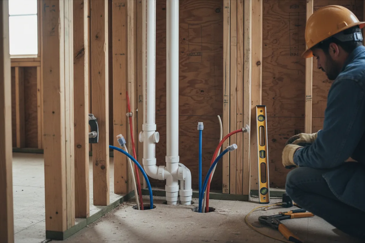 Drain and supply rough-in during Leak Detection in Canmer
